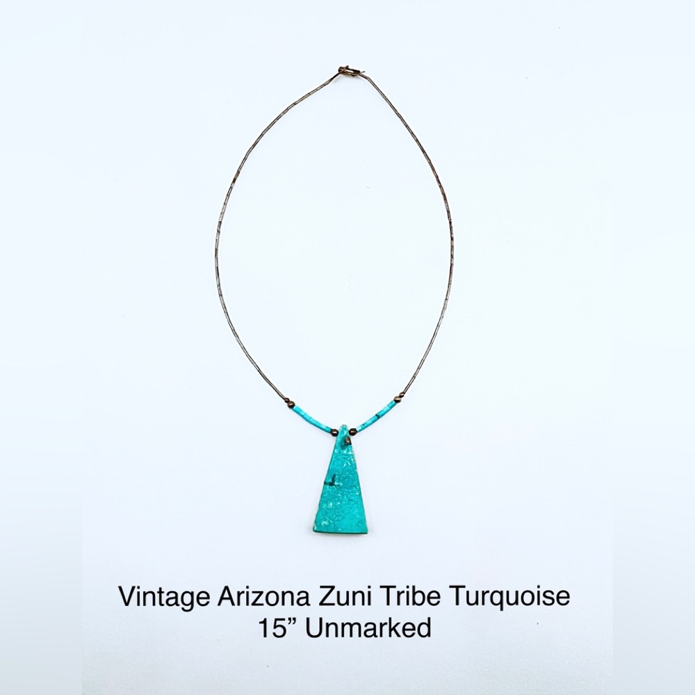 Vintage Triangular Turquoise and White Fossil Coral on Heishi Chain, Zuni (?)